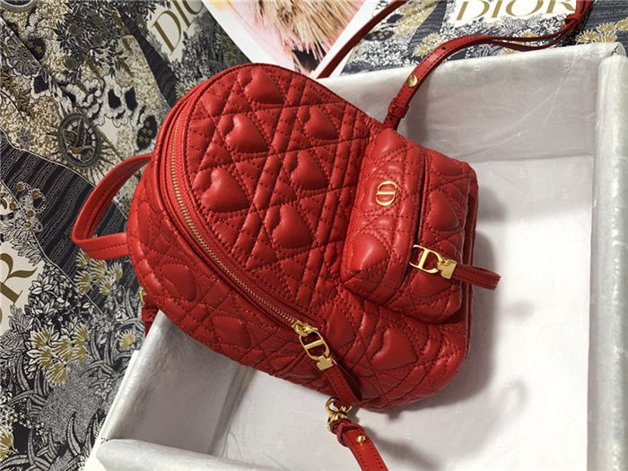 MINI DiorAMOUR Dior BACKPACK Cannage Lambskin with Heart Motif Red High