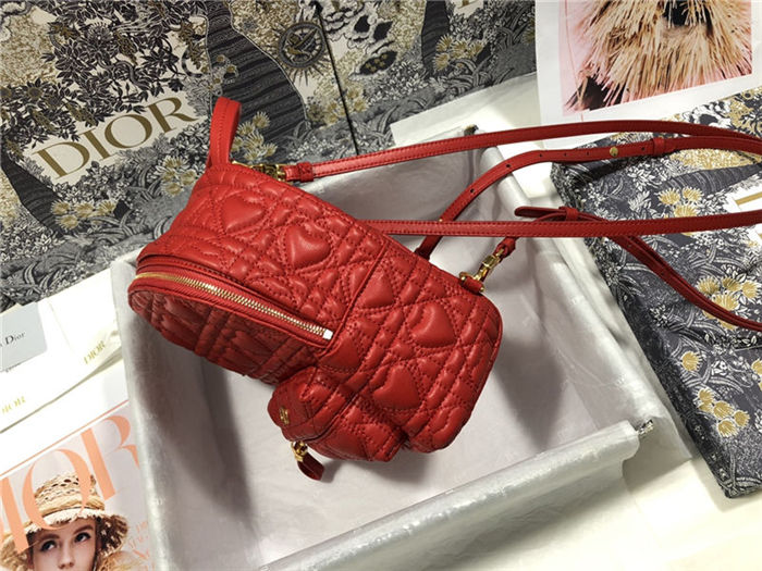 MINI DiorAMOUR Dior BACKPACK Cannage Lambskin with Heart Motif Red High