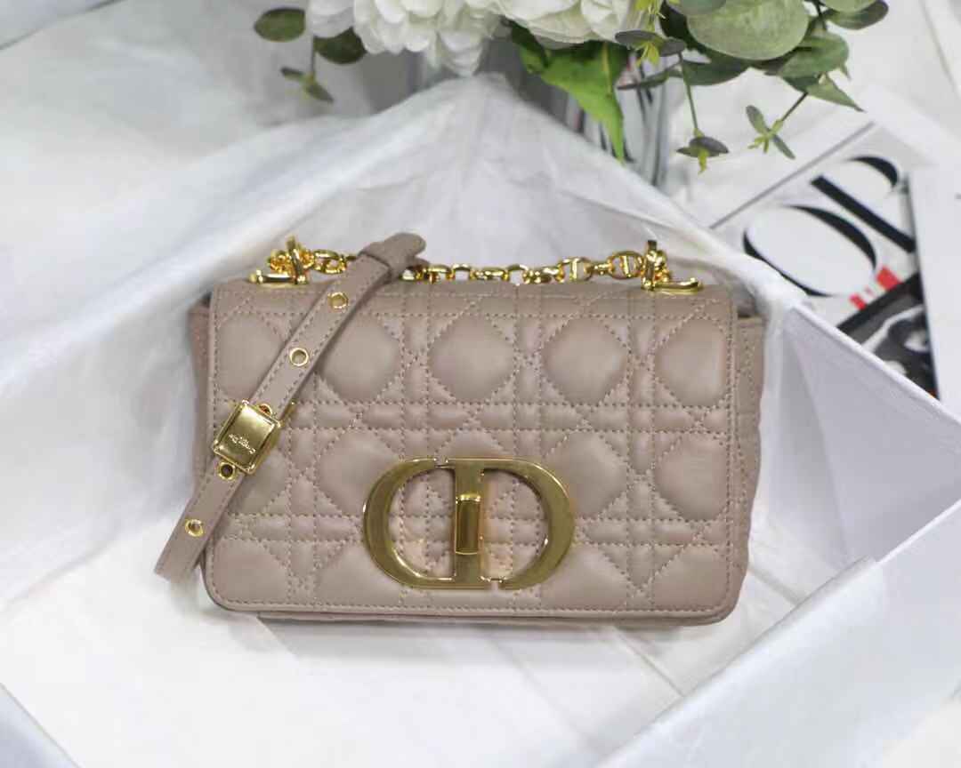 SMALL Dior CARO BAG Supple Cannage Calfskin Taupe High