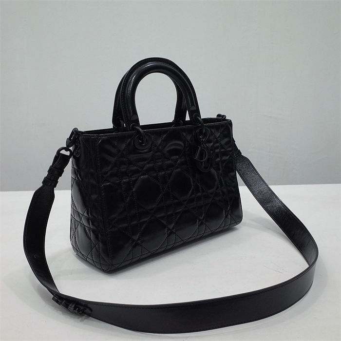 Lady D-Sire Medium My ABCDior Bag Macrocannage Crinkled Calfskin Black High