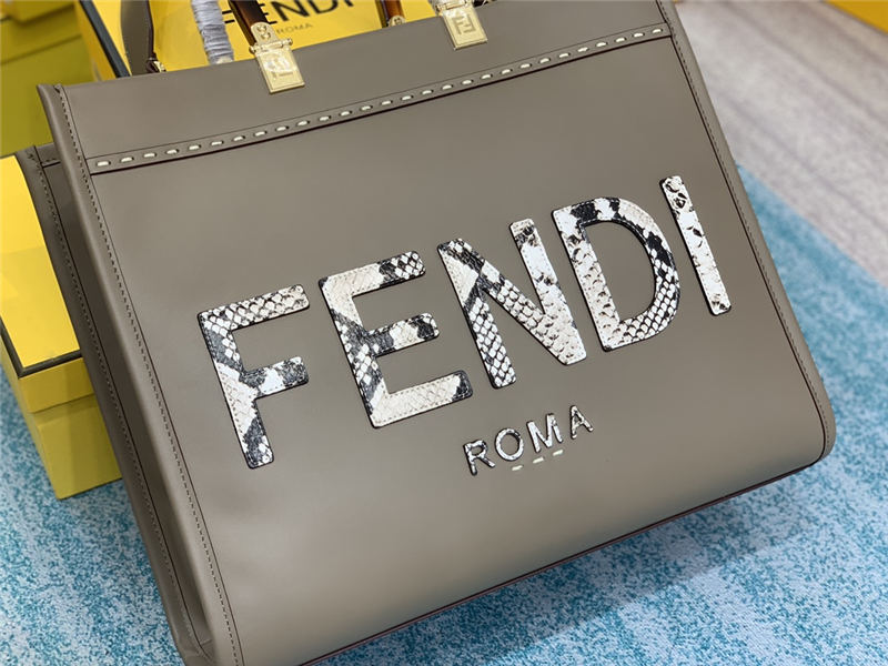 MEDIUM Fendi SUNSHINE Leather & Elaphe Shopper Grey High