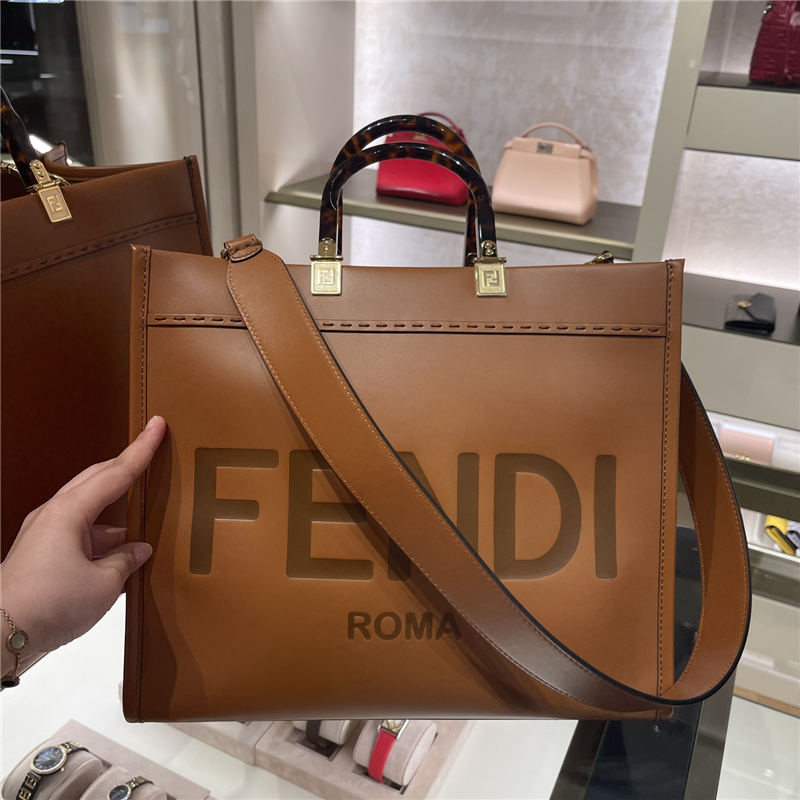 MEDIUM Fendi SUNSHINE Leather Shopper Caramel High