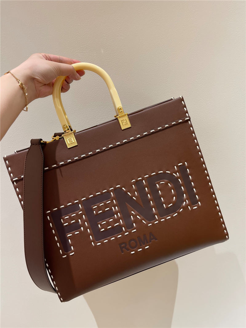 MEDIUM Fendi SUNSHINE Leather Shopper Brown High