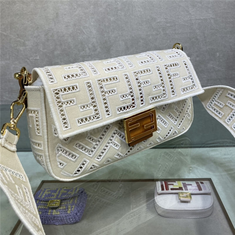 BAGUETTE canvas bag with FF embroidery White High