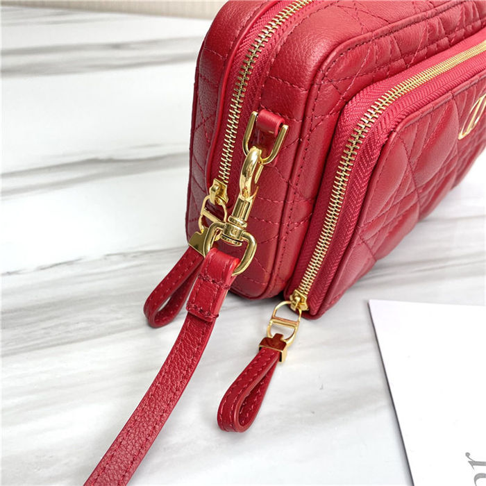 Dior CARO DOUBLE POUCH Supple Cannage Calfskin Red High