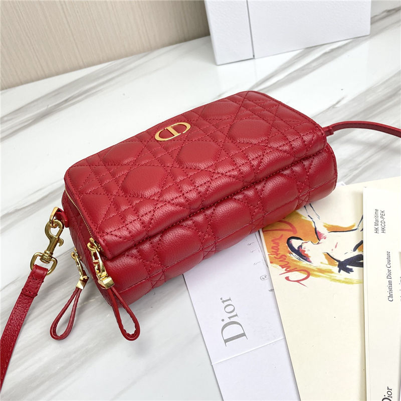 Dior CARO DOUBLE POUCH Supple Cannage Calfskin Red High