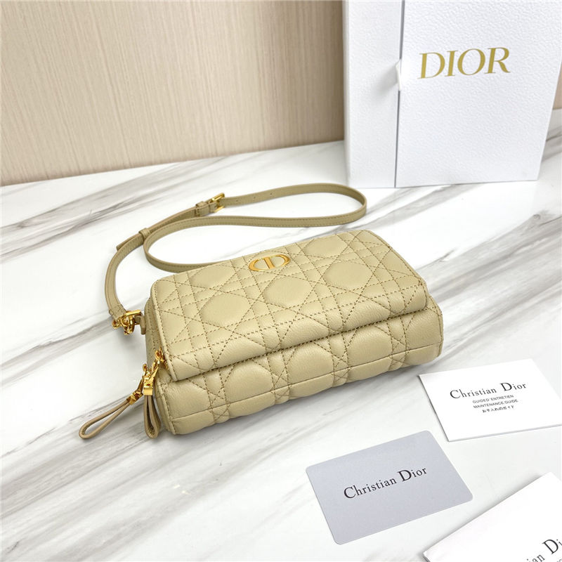 Dior CARO DOUBLE POUCH Supple Cannage Calfskin Beige High