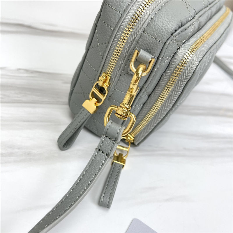 Dior CARO DOUBLE POUCH Supple Cannage Calfskin Grey High