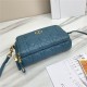 Dior CARO DOUBLE POUCH Supple Cannage Calfskin Steel Blue High