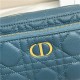 Dior CARO DOUBLE POUCH Supple Cannage Calfskin Steel Blue High