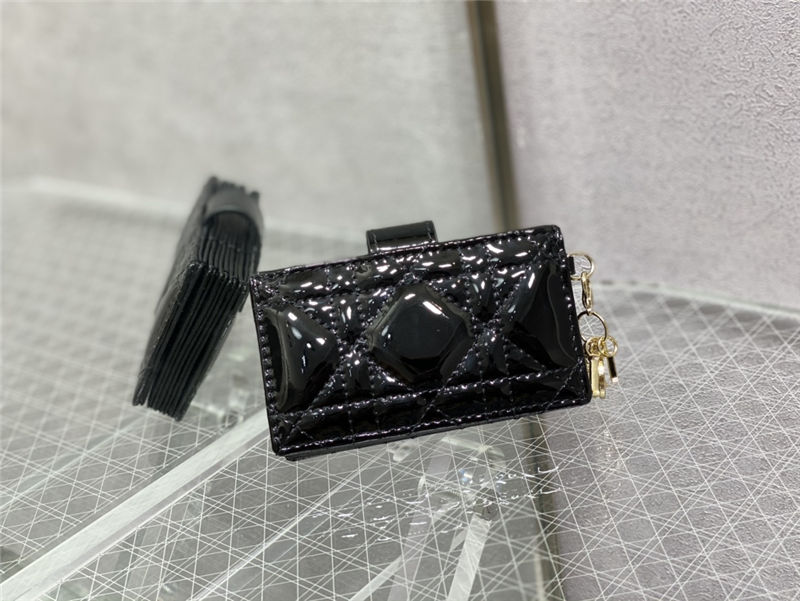 LADY Dior CARD HOLDER Patent Cannage Calfskin Black High