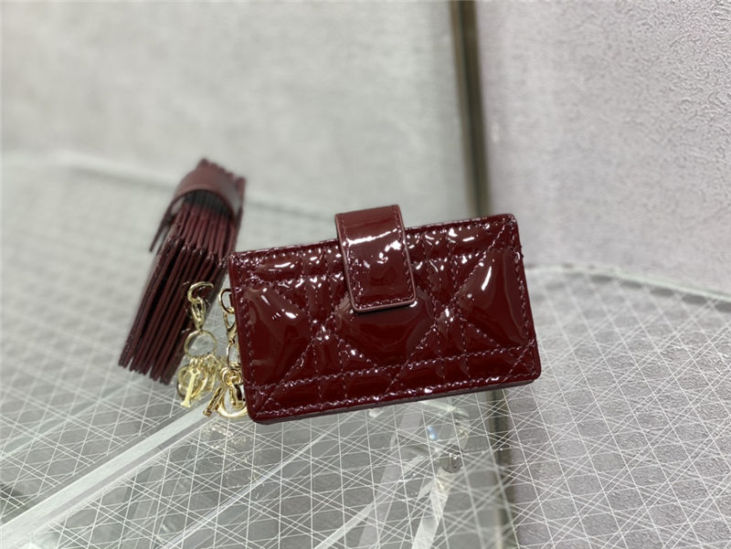 LADY Dior CARD HOLDER Patent Cannage Calfskin Burgundy High