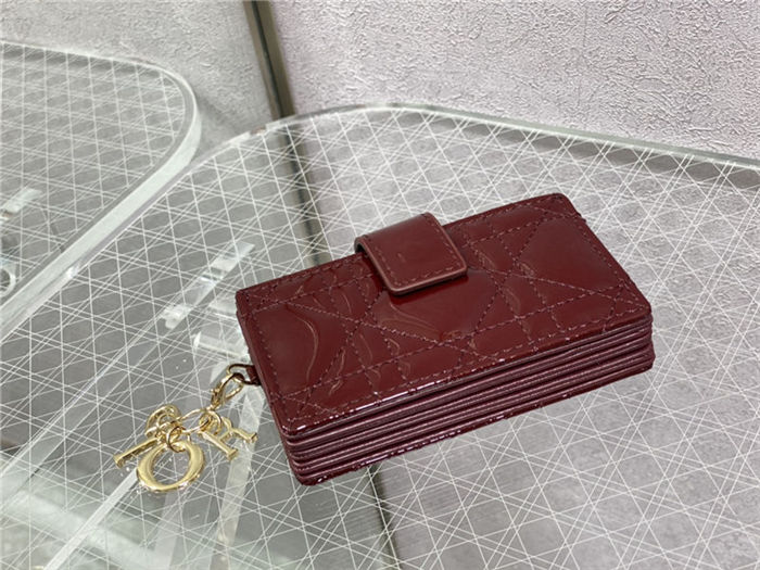 LADY Dior CARD HOLDER Patent Cannage Calfskin Burgundy High