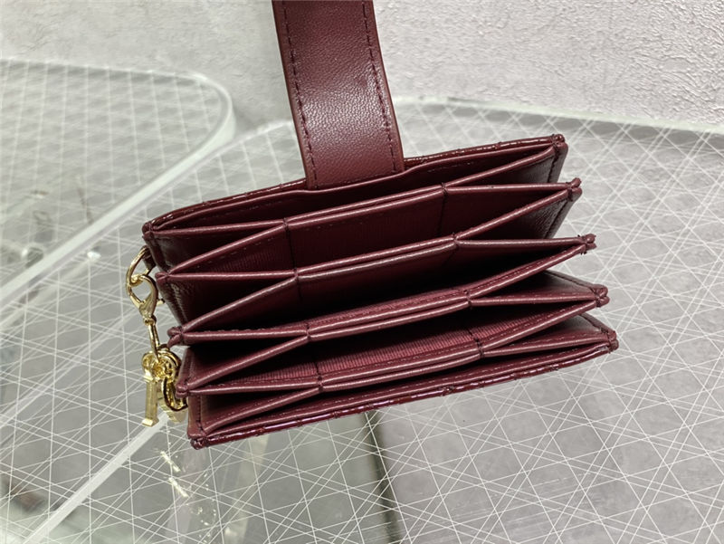 LADY Dior CARD HOLDER Patent Cannage Calfskin Burgundy High