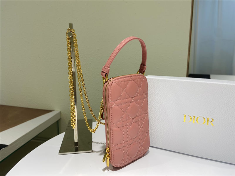 LADY Dior PHONE HOLDER Cannage Lambskin Dark Pink High