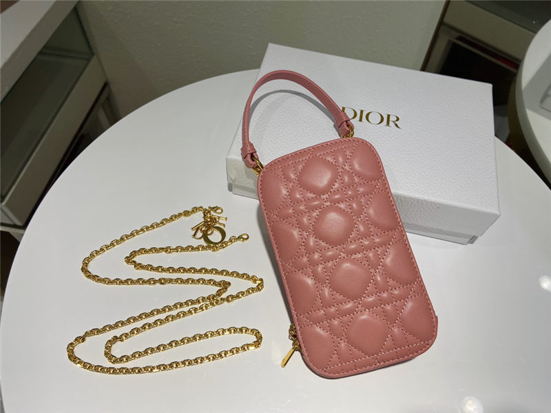 LADY Dior PHONE HOLDER Cannage Lambskin Dark Pink High