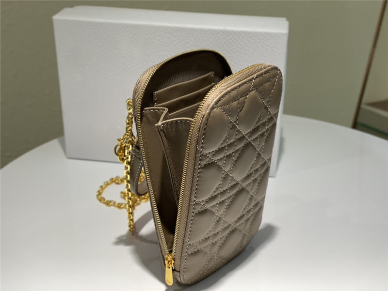 LADY Dior PHONE HOLDER Cannage Lambskin Taupe High