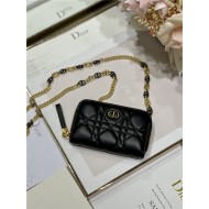 MINI Dior CARO ZIPPED POUCH Cannage Lambskin Black High