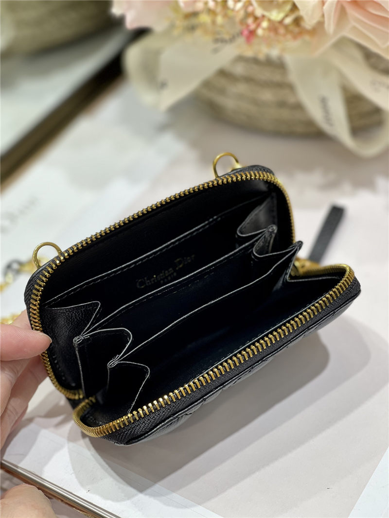 MINI Dior CARO ZIPPED POUCH Cannage Lambskin Black High