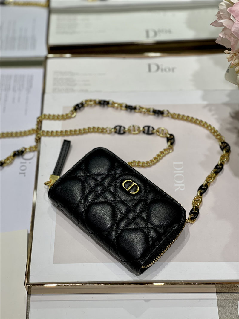 MINI Dior CARO ZIPPED POUCH Cannage Lambskin Black High