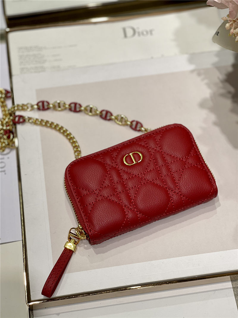 MINI Dior CARO ZIPPED POUCH Cannage Lambskin Red High