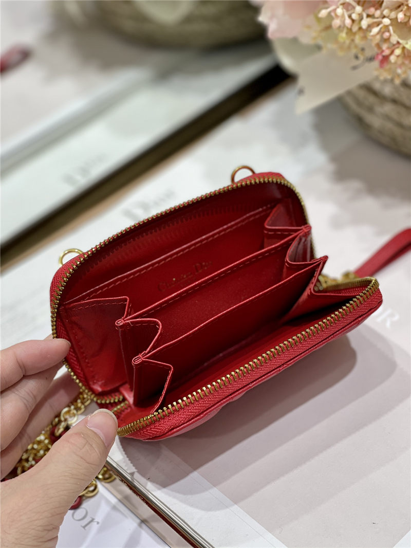 MINI Dior CARO ZIPPED POUCH Cannage Lambskin Red High