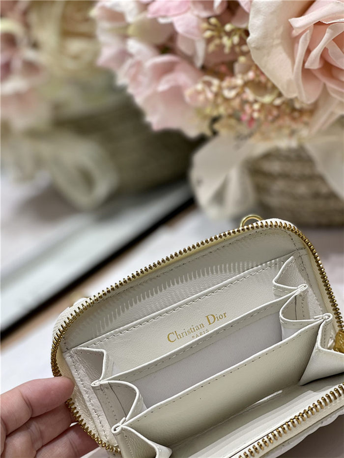 MINI Dior CARO ZIPPED POUCH Cannage Lambskin White High