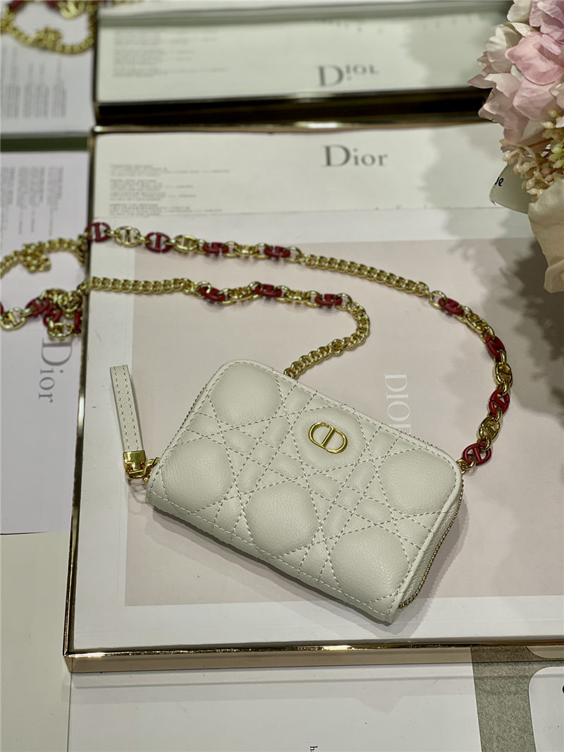 MINI Dior CARO ZIPPED POUCH Cannage Lambskin White High