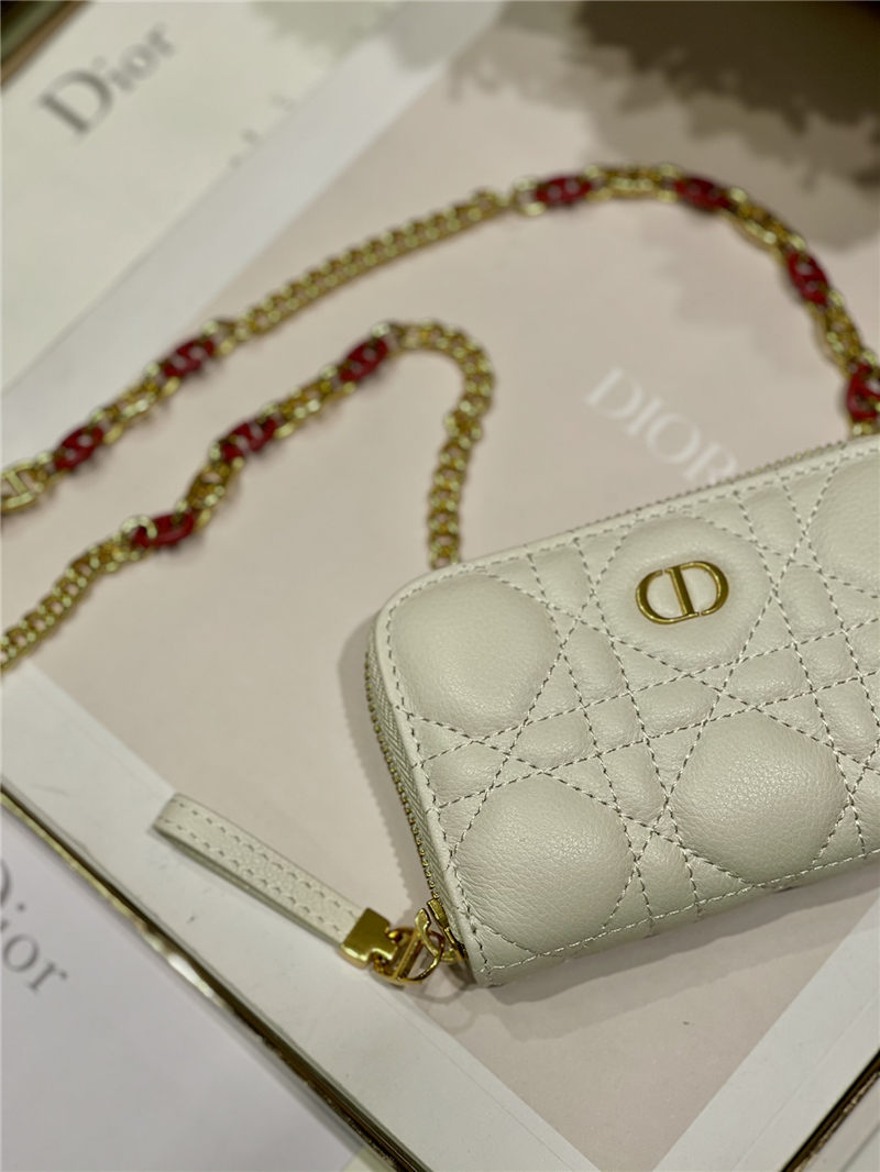 MINI Dior CARO ZIPPED POUCH Cannage Lambskin White High