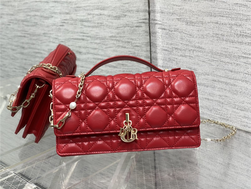 MISS DIOR MINI BAG Cannage Lambskin Red High