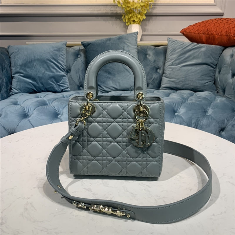 SMALL LADY Dior MY ABCDior BAG Cannage Lambskin Enamel Inside Suede Grey-Stone High