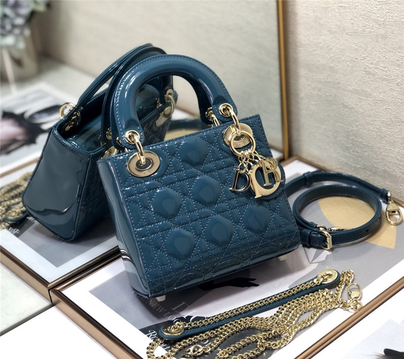 MINI LADY Dior BAG Patent Cannage Calfskin Ocean Blue High