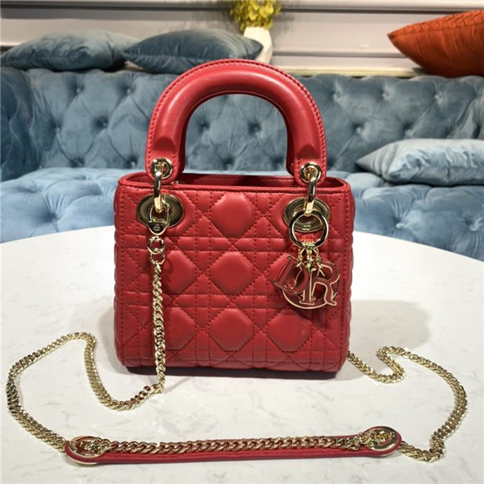 MINI LADY Dior BAG Cannage Lambskin Enamel Red High