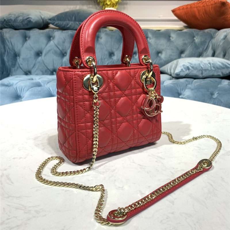 MINI LADY Dior BAG Cannage Lambskin Enamel Red High