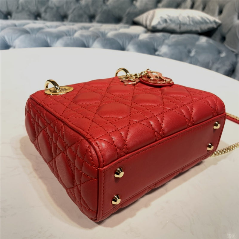 MINI LADY Dior BAG Cannage Lambskin Enamel Red High