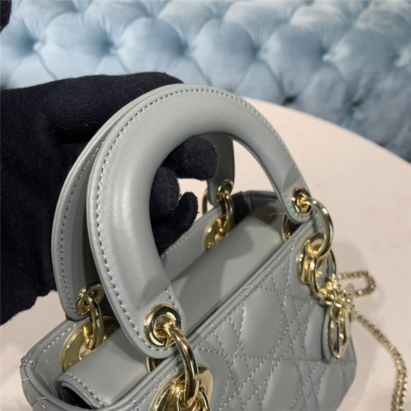 MINI LADY Dior BAG Cannage Lambskin Enamel Grey High