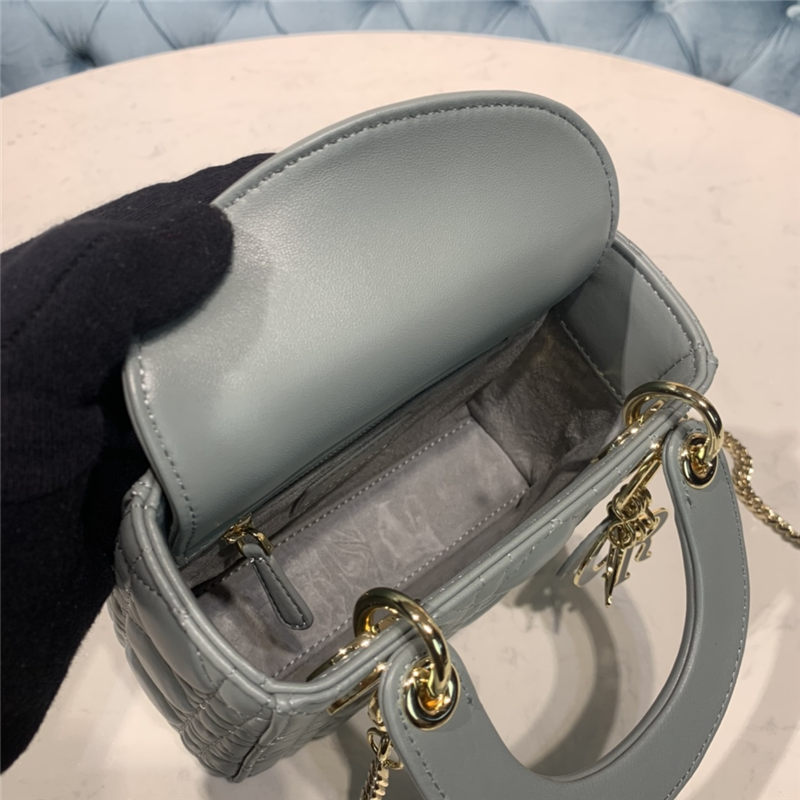 MINI LADY Dior BAG Cannage Lambskin Enamel Grey High