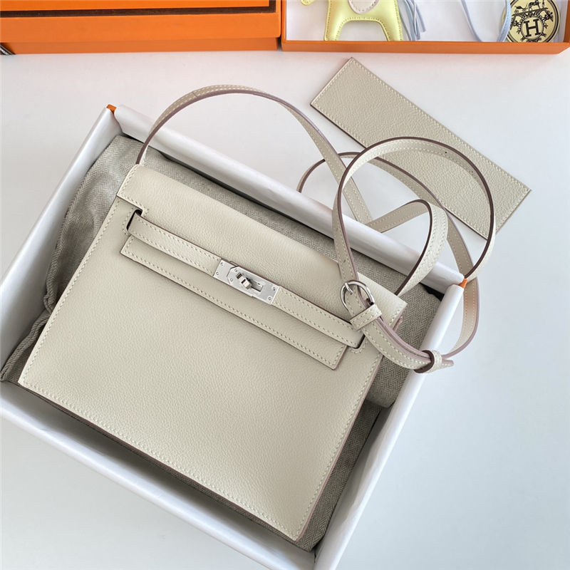 Hermes Kelly Danse 22cm Evercolor WAX Craie Silver Metal High