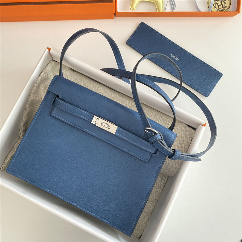 Hermes Kelly Danse 22cm Evercolor WAX Deep Bleu Silver Metal High