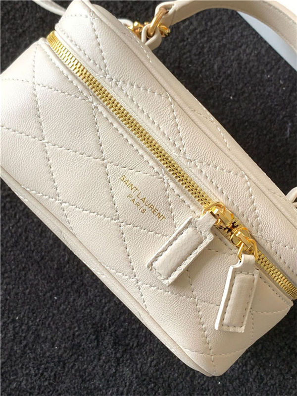 MINI SAINT LAURENT VANITY CASE IN QUILTED LAMBSKIN White High