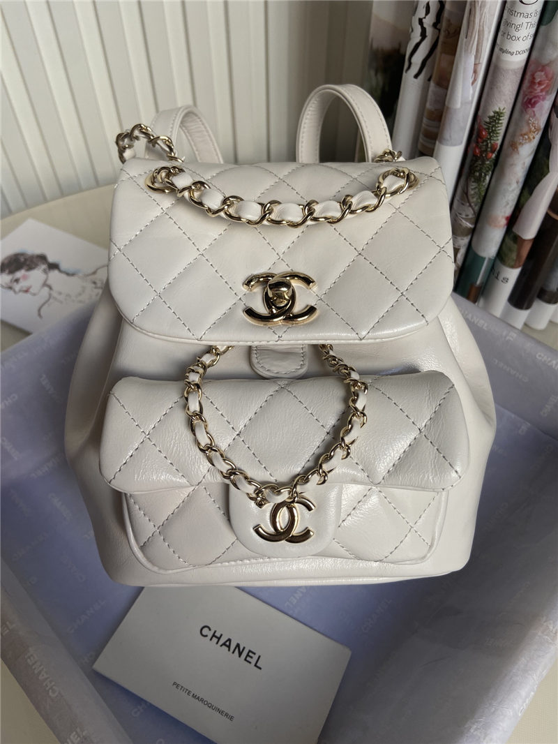 Chanel Duma Backpack 2908 Calfskin Gold-Tone Metal White A