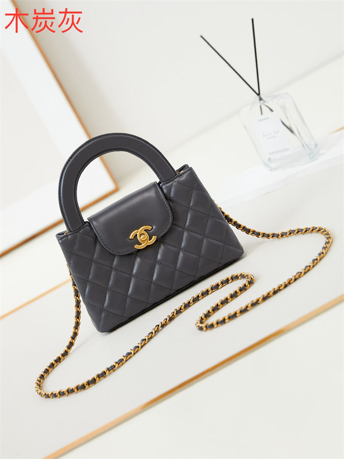 Chanel MINI SHOPPING BAG AS4416 Shiny Aged Calfskin & Gold-Tone Metal Dark Grey High