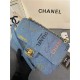 SMALL FLAP BAG Printed Denim & Lacquered Gold-Tone Metal Blue & Multicolor A