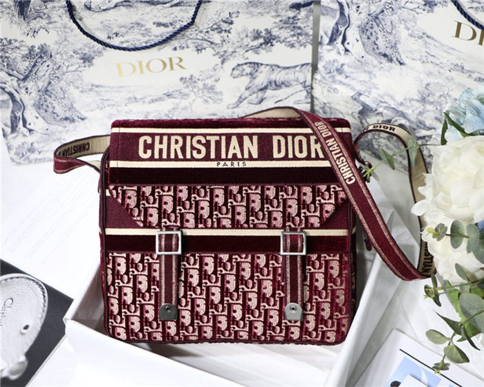 MEDIUM DiorCAMP BAG Dior Oblique Embroidery Velvet Burgundy High