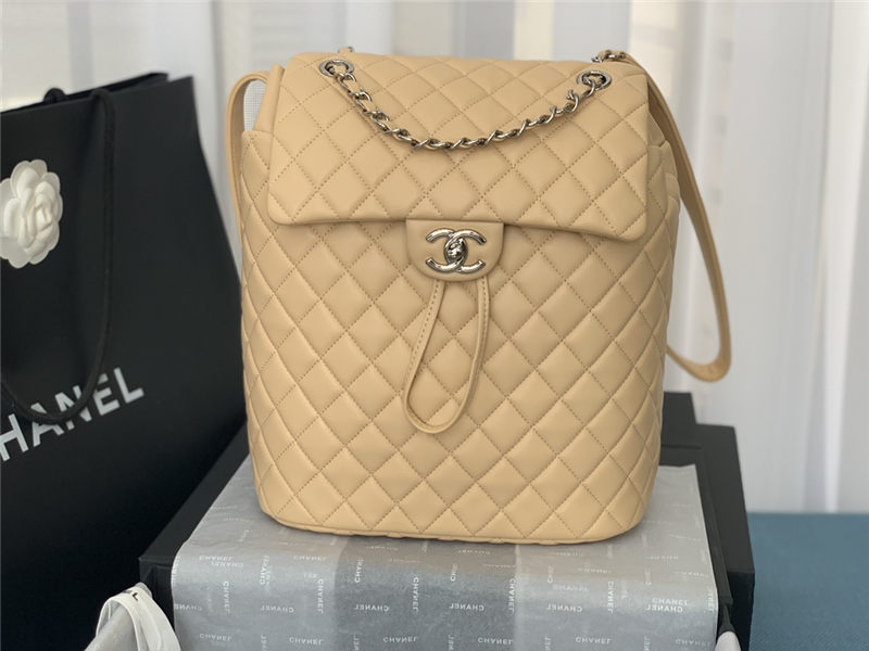 Chanel Large Backpack Lambskin 91122 Silver-Metal Nude High