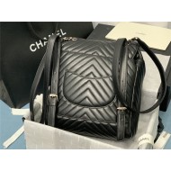 Chanel Large Backpack Chevrons Pattern Lambskin 91122 Silver-Metal Black High