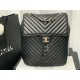 Chanel Large Backpack Chevrons Pattern Lambskin 91122 Silver-Metal Black High