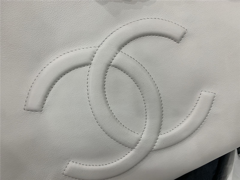 LARGE Chanel SHOPPING BAG TOTE Calfskin Silver Metal AS8473 White High