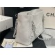 LARGE Chanel SHOPPING BAG TOTE Calfskin Silver Metal AS8473 White High