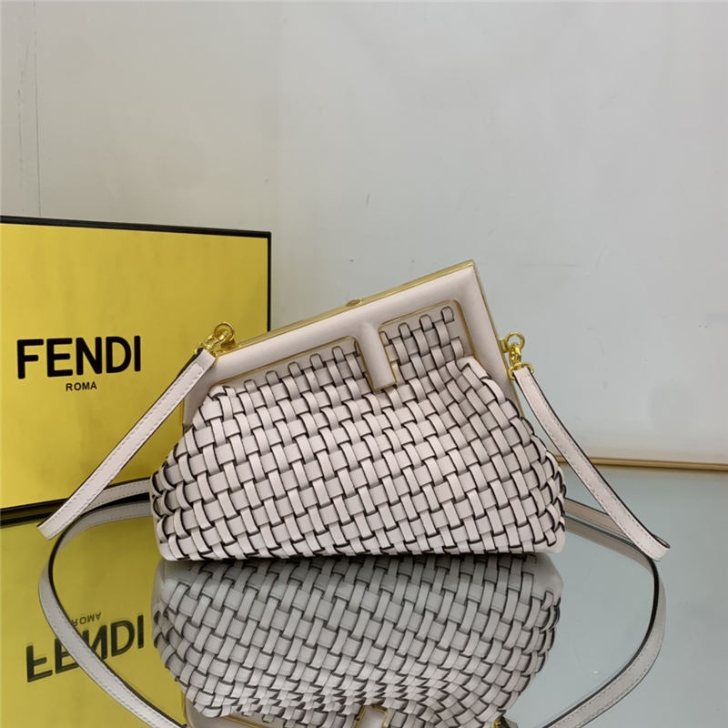 Fendi First Small Braided Leather Bag Beige High